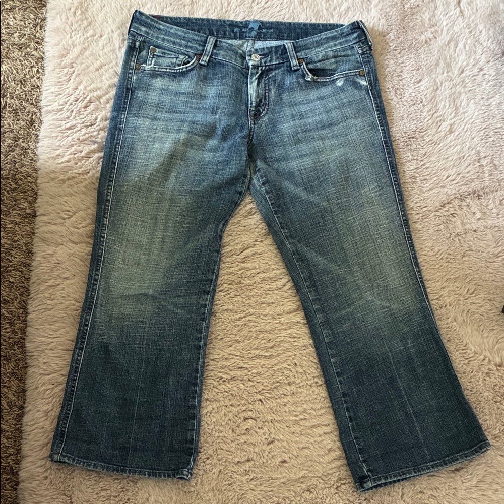7 For All Mankind Cropped Mid-Blue Jeans